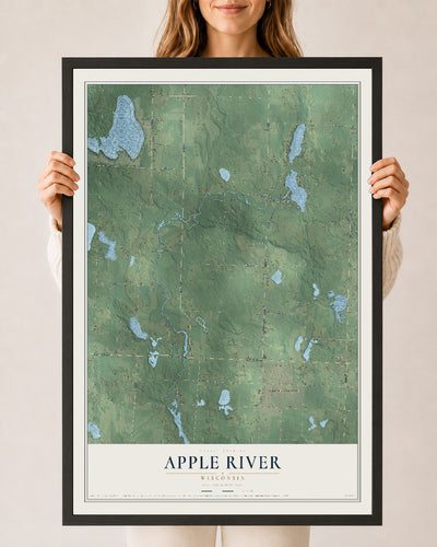 Map of Apple River, Wisconsin, 24 x 36 inch print in a black wood frame
