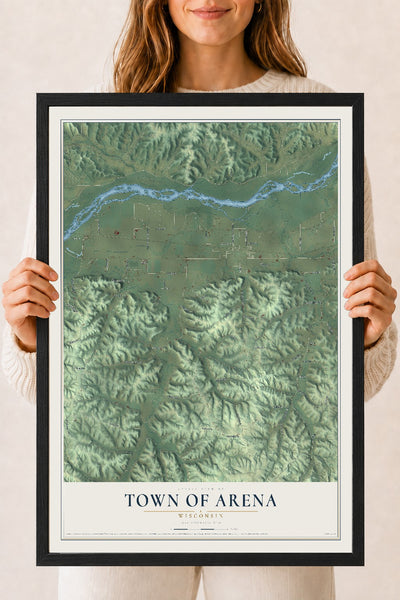 Map of the Town of Arena, Wisconsin, 18 x 24 inch print in a black wood frame