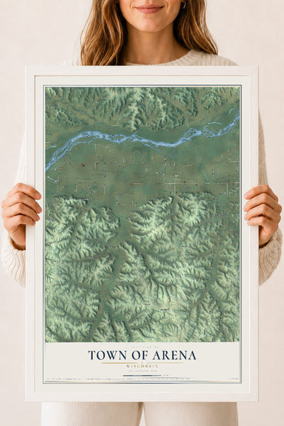 Map of the Town of Arena, Wisconsin, 18 x 24 inch print in a white wood frame