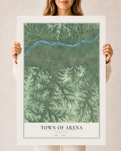 Map of the Town of Arena, Wisconsin, 24 x 36 inch print in a white wood frame