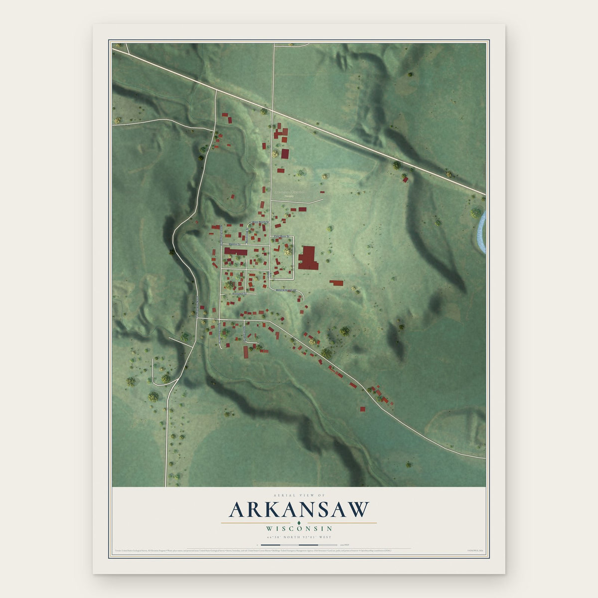 Arkansaw, Wisconsin map print, the full design