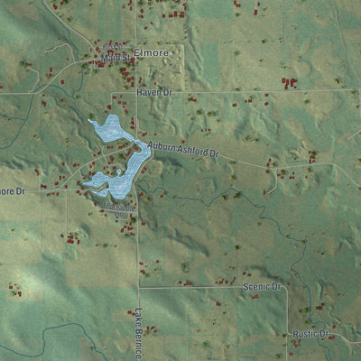 Close-up of the map of Ashford, Wisconsin print showing street and building detail