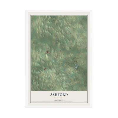 Map of Ashford, Wisconsin, 12 x 18 inch print in a white wood frame