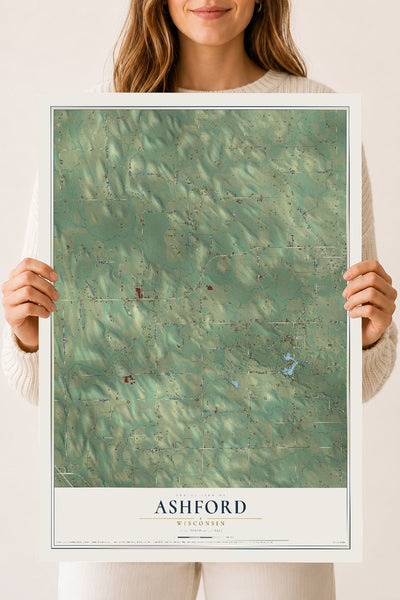Map of Ashford, Wisconsin, 18 x 24 inch unframed archival matte print