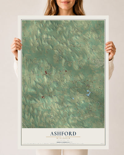 Map of Ashford, Wisconsin, 24 x 36 inch unframed archival matte print