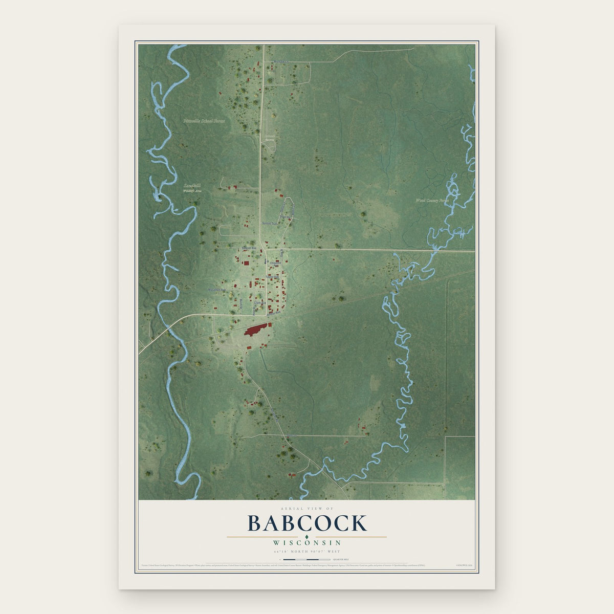 Babcock, Wisconsin map print, the full design