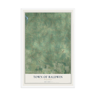 Map of the Town of Baldwin, Wisconsin, 12 x 18 inch print in a white wood frame