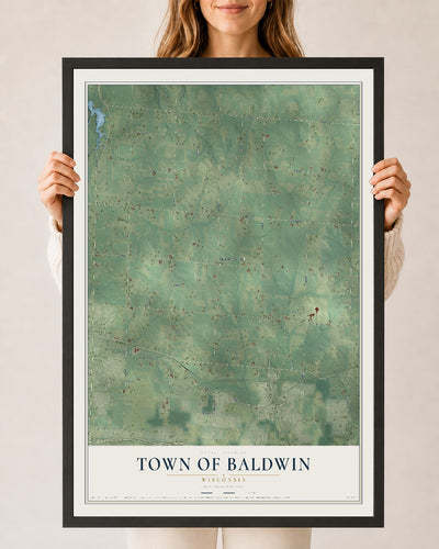 Map of the Town of Baldwin, Wisconsin, 24 x 36 inch print in a black wood frame