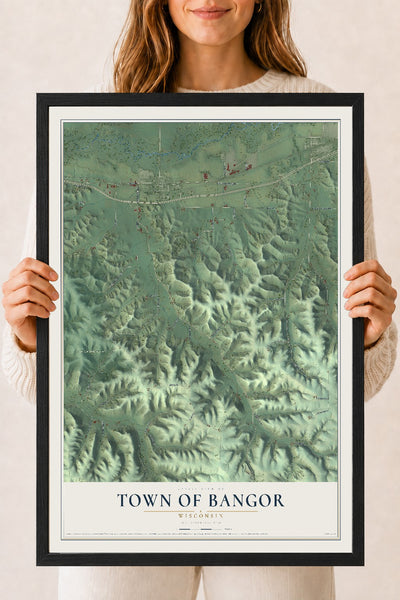 Map of the Town of Bangor, Wisconsin, 18 x 24 inch print in a black wood frame