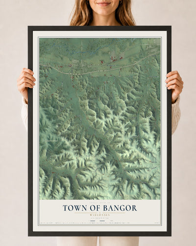 Map of the Town of Bangor, Wisconsin, 24 x 36 inch print in a black wood frame