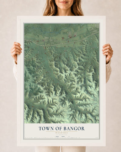 Map of the Town of Bangor, Wisconsin, 24 x 36 inch print in a white wood frame