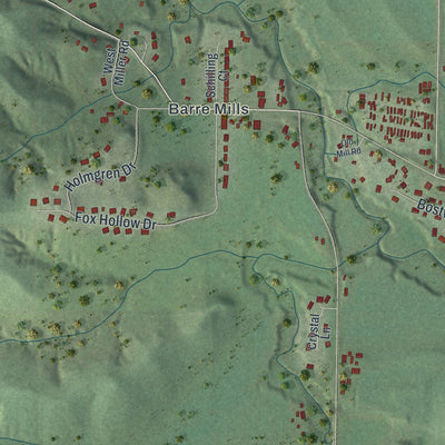 Second close-up of the map of Barre, Wisconsin print showing more streets and buildings