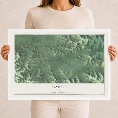 Map of Barre, Wisconsin, 12 x 18 inch print in a white wood frame