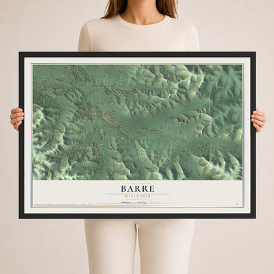 Map of Barre, Wisconsin, 24 x 36 inch print in a black wood frame
