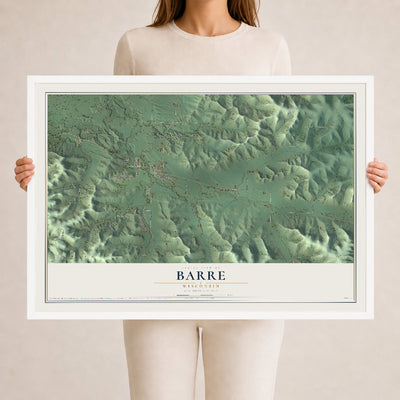 Map of Barre, Wisconsin, 24 x 36 inch print in a white wood frame