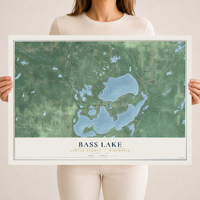 Map of Bass Lake, Sawyer County, Wisconsin, 18 x 24 inch unframed archival matte print