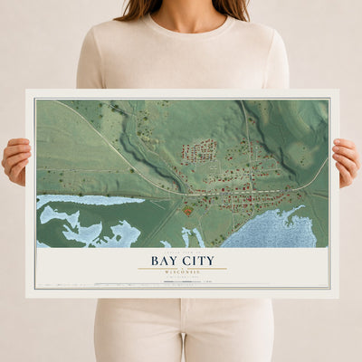 Map of Bay City, Wisconsin, 12 x 18 inch unframed archival matte print