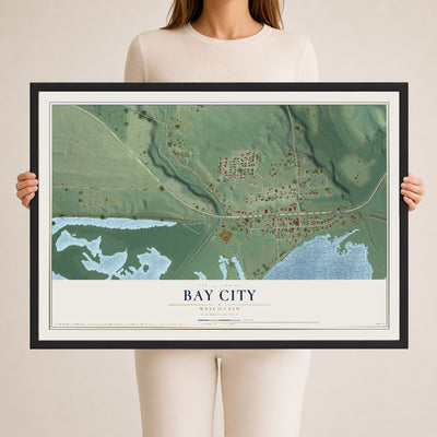 Map of Bay City, Wisconsin, 24 x 36 inch print in a black wood frame