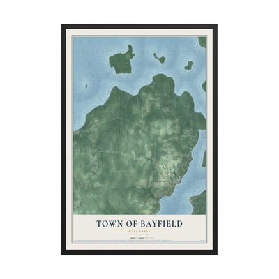 Map of the Town of Bayfield, Wisconsin, 12 x 18 inch print in a black wood frame