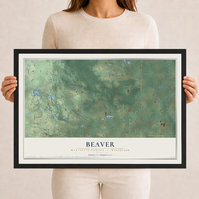 Map of Beaver, Marinette County, Wisconsin, 12 x 18 inch print in a black wood frame