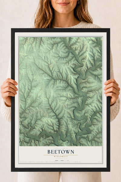 Map of Beetown, Wisconsin, 18 x 24 inch print in a black wood frame