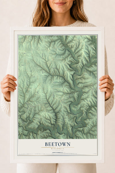 Map of Beetown, Wisconsin, 18 x 24 inch print in a white wood frame
