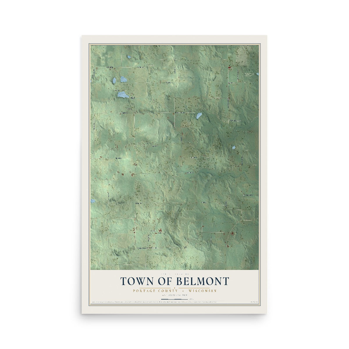 Map of the Town of Belmont, Portage County, Wisconsin, 12 x 18 inch unframed archival matte print