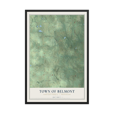 Map of the Town of Belmont, Portage County, Wisconsin, 12 x 18 inch print in a black wood frame