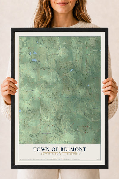 Map of the Town of Belmont, Portage County, Wisconsin, 18 x 24 inch print in a black wood frame