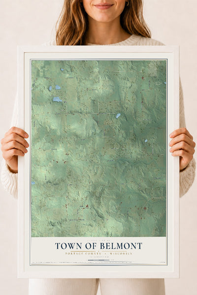 Map of the Town of Belmont, Portage County, Wisconsin, 18 x 24 inch print in a white wood frame