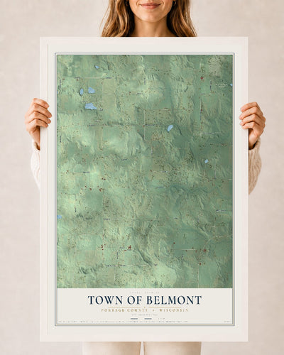 Map of the Town of Belmont, Portage County, Wisconsin, 24 x 36 inch print in a white wood frame