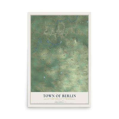 Map of the Town of Berlin, Green Lake County, Wisconsin, 12 x 18 inch unframed archival matte print