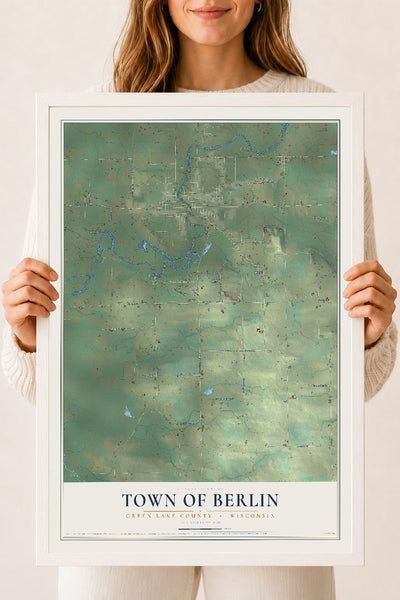 Map of the Town of Berlin, Green Lake County, Wisconsin, 18 x 24 inch print in a white wood frame