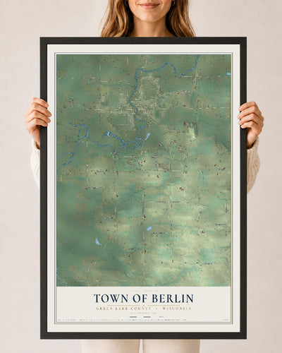 Map of the Town of Berlin, Green Lake County, Wisconsin, 24 x 36 inch print in a black wood frame