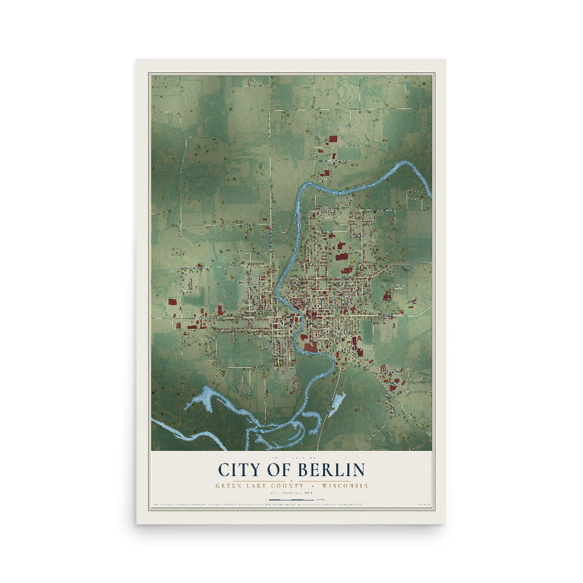 Map of Berlin, Wisconsin, 12 x 18 inch unframed archival matte print