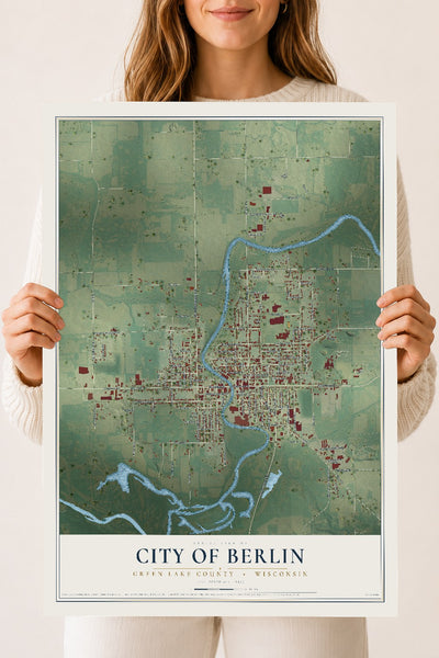 Map of Berlin, Wisconsin, 18 x 24 inch unframed archival matte print