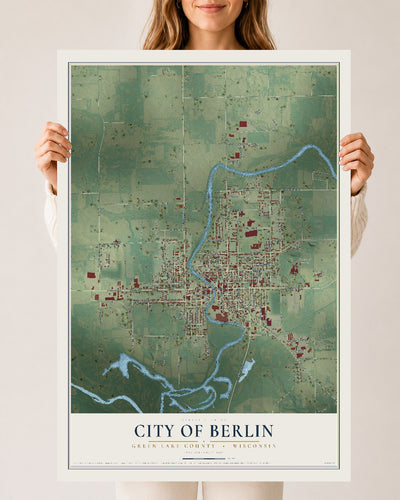 Map of Berlin, Wisconsin, 24 x 36 inch unframed archival matte print