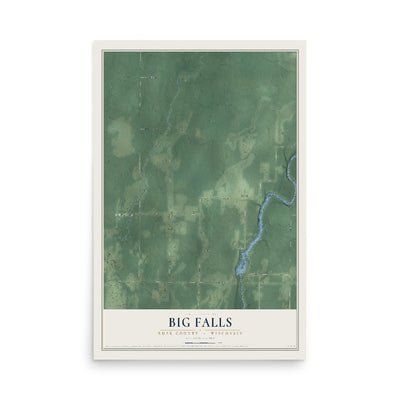 Map of Big Falls, Rusk County, Wisconsin, 12 x 18 inch unframed archival matte print