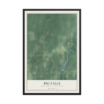 Map of Big Falls, Rusk County, Wisconsin, 12 x 18 inch print in a black wood frame