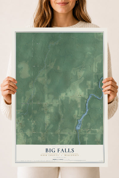 Map of Big Falls, Rusk County, Wisconsin, 18 x 24 inch unframed archival matte print