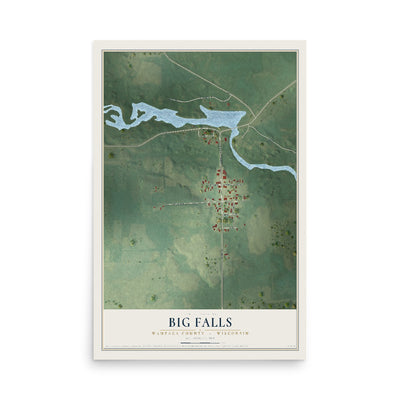Map of Big Falls, Waupaca County, Wisconsin, 12 x 18 inch unframed archival matte print