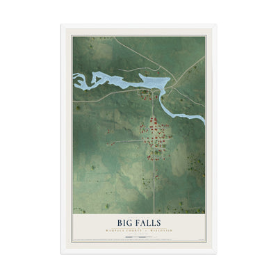 Map of Big Falls, Waupaca County, Wisconsin, 12 x 18 inch print in a white wood frame