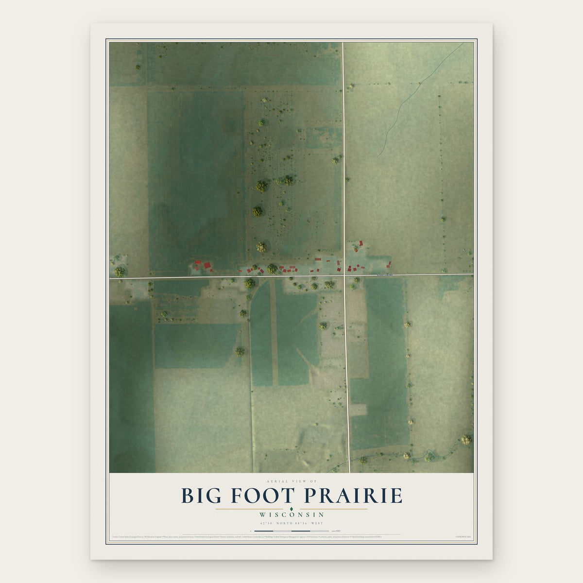 Big Foot Prairie, Wisconsin map print, the full design