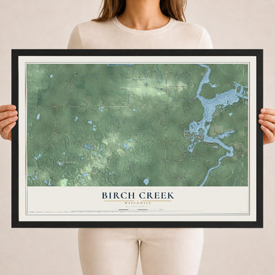 Map of Birch Creek, Wisconsin, 18 x 24 inch print in a black wood frame