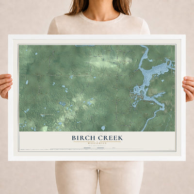 Map of Birch Creek, Wisconsin, 18 x 24 inch print in a white wood frame
