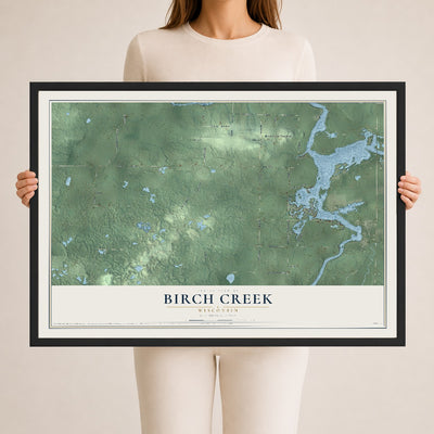 Map of Birch Creek, Wisconsin, 24 x 36 inch print in a black wood frame