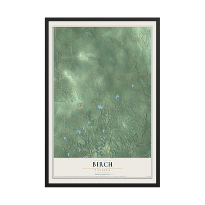 Map of Birch, Wisconsin, 12 x 18 inch print in a black wood frame