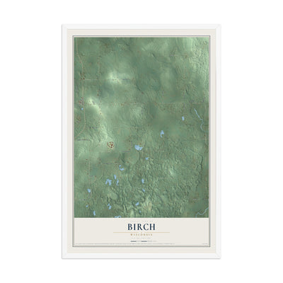 Map of Birch, Wisconsin, 12 x 18 inch print in a white wood frame