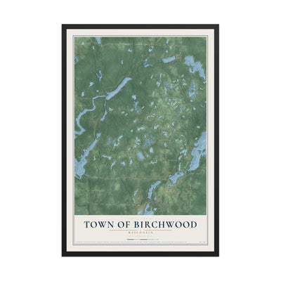 Map of the Town of Birchwood, Wisconsin, 12 x 18 inch print in a black wood frame