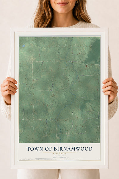 Map of the Town of Birnamwood, Wisconsin, 18 x 24 inch print in a white wood frame